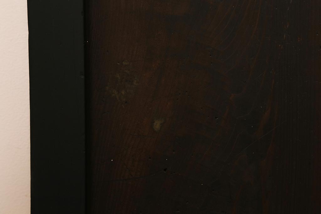 アンティーク建具　明治大正期　ペイント　すりガラス入り　黒い木枠がモダンな格子帯戸4枚セット(引き戸、板戸)(R-040589)