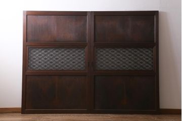 アンティーク建具　組子入り　和モダンスタイルにおすすめな上手物の引き戸2枚セット(ガラス帯戸、建具)(R-040590)