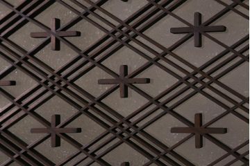 アンティーク建具　組子入り　和モダンスタイルにおすすめな上手物の引き戸2枚セット(ガラス帯戸、建具)(R-040590)