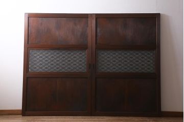 アンティーク建具　組子入り　和モダンスタイルにおすすめな上手物の引き戸2枚セット(ガラス帯戸、建具)(R-040591)