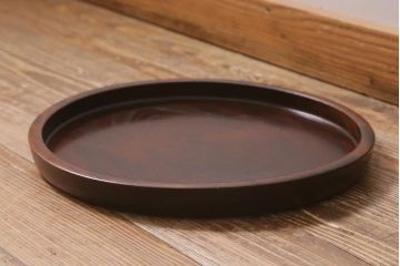 和製アンティーク　総ケヤキ材　色や風合いが味わい深い刳り貫き盆(トレー、丸盆)(R-040592)