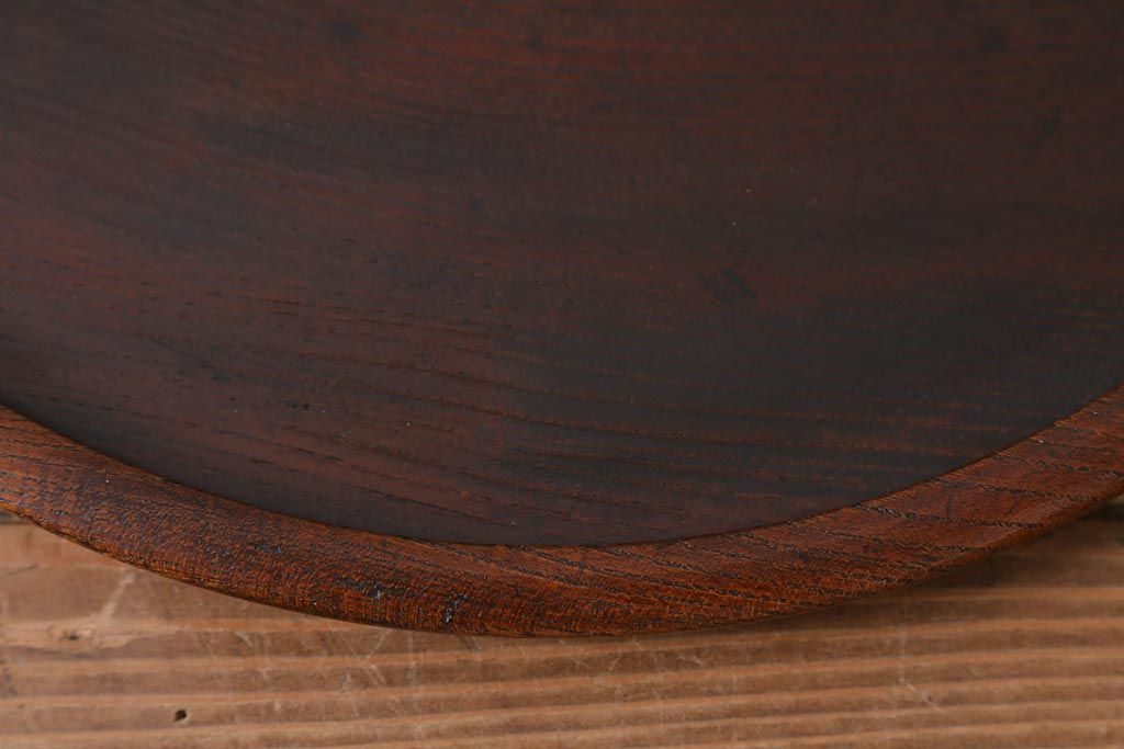 和製アンティーク　総ケヤキ材　色や風合いが味わい深い刳り貫き盆(トレー、丸盆)(R-040592)