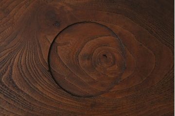 和製アンティーク　総ケヤキ材　色や風合いが味わい深い刳り貫き盆(トレー、丸盆)(R-040592)