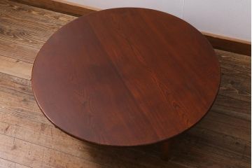 アンティーク家具　昭和初期　栓材　昭和レトロな雰囲気が魅力の丸ちゃぶ台(折りたたみテーブル、座卓、ローテーブル)(R-040615)