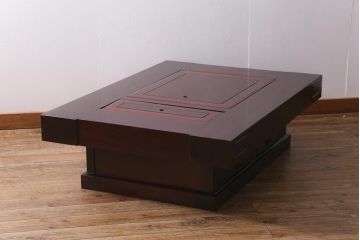 ヴィンテージ家具　カリン材(花梨材)　天板極厚　貫禄のある重厚な佇まいの関西火鉢(ローテーブル、長火鉢、座卓、リビングテーブル、囲炉裏、ビンテージ)(R-040617)
