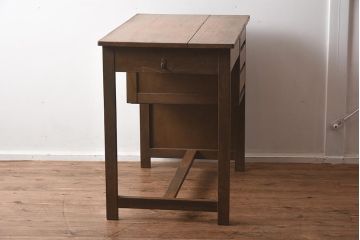 レトロ家具　昭和レトロ　昭和中期　細身のデザインがおしゃれな片袖デスク(ワークデスク、在宅ワーク、在宅用、片袖机)(R-040628)