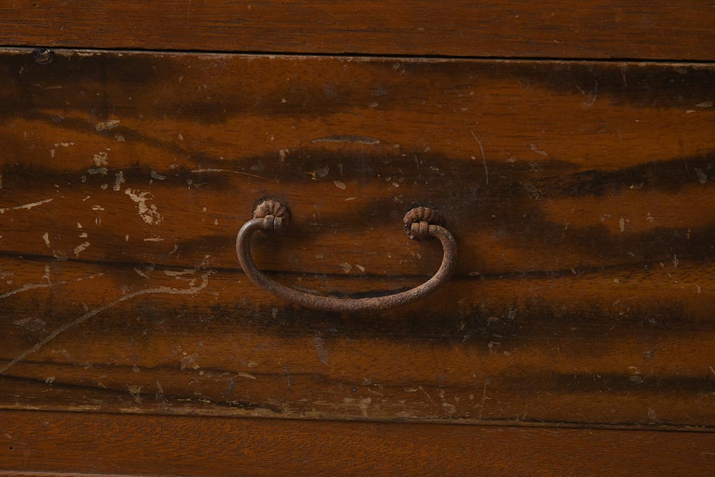 アンティーク家具　昭和中期　モールガラス　個性的なガラスの模様が目を惹く戸棚(収納棚、食器棚、キャビネット)(R-040631)