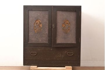 アンティーク家具　栓材　透かし入り　シックな雰囲気漂う組み立てタンス・下段右(収納棚、キャビネット)(R-040635)