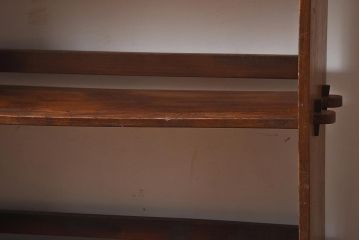アンティーク家具　和製アンティーク　大正昭和初期　栓材　くっきりとした木目が目を引く楔(くさび)式本棚(ブックシェルフ、オープンラック、収納棚、飾り棚)(R-040640)