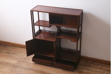 ビンテージ家具　国産　指物家具　森留八作　紫檀(シタン)の風合いが上品な雰囲気醸し出す飾り棚(茶棚、違い棚)(定価約60万円)(R-040649)