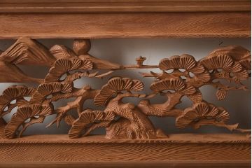 ビンテージ家具　昭和中期　近江八景　情緒溢れる彫刻欄間(明り取り、明かり取り、ガラス無し)(R-040657)