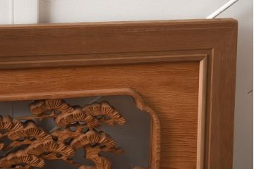 ビンテージ家具　昭和中期　近江八景　情緒溢れる彫刻欄間(明り取り、明かり取り、ガラス無し)(R-040657)