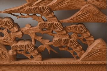 ビンテージ家具　昭和中期　近江八景　情緒溢れる彫刻欄間(明り取り、明かり取り、ガラス無し)(R-040657)