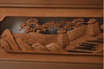 ビンテージ家具　昭和中期　近江八景　情緒溢れる彫刻欄間(明り取り、明かり取り、ガラス無し)(R-040657)