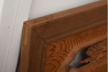 ビンテージ家具　昭和中期　近江八景　情緒溢れる彫刻欄間(明り取り、明かり取り、ガラス無し)(R-040657)