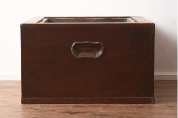 アンティーク雑貨　古民具　ケヤキ材　引き出し付きの上品な角火鉢(木製火鉢、箱火、手あぶり)(R-040661)