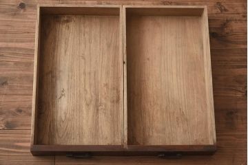 アンティーク雑貨　古民具　ケヤキ材　引き出し付きの上品な角火鉢(木製火鉢、箱火、手あぶり)(R-040661)