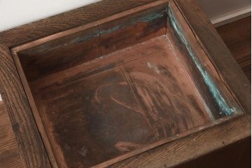 アンティーク雑貨　古民具　ケヤキ材　引き出し付きの上品な角火鉢(木製火鉢、箱火、手あぶり)(R-040661)