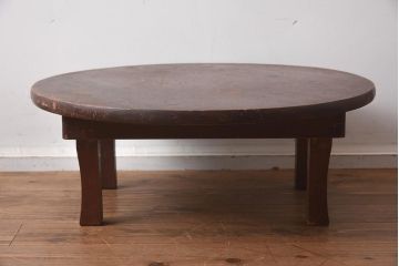 レトロ家具　昭和レトロ　昭和中期　素朴で味のある小振りなちゃぶ台(折りたたみテーブル、座卓、ローテーブル)(R-040664)