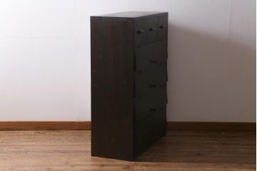 ラフジュ工房オリジナル　古材リメイク家具　引き出し付きパタパタ扉の下駄箱(収納棚、キャビネット)(R-040697)