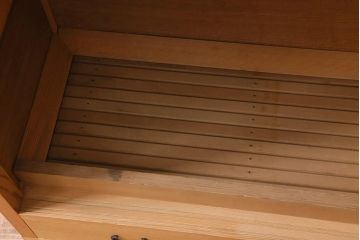 中古　民芸家具　柄杓付き　網代編みの引戸が目を引く置水屋(置き水屋、茶水屋、茶道具、戸棚)(R-040699)