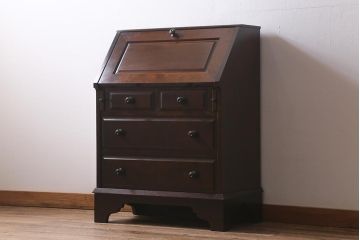 中古　北海道民芸家具　洗練された佇まいが魅力的なライティングビューロー(簿記机、在宅ワーク、在宅用ワークデスク、机、在宅ワーク、在宅用引き出し)(R-040702)