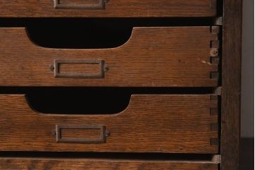 レトロ家具　ナラ材　ネームプレート付き　両面使いの小引き出し(書類ケース、卓上収納)(R-040708)