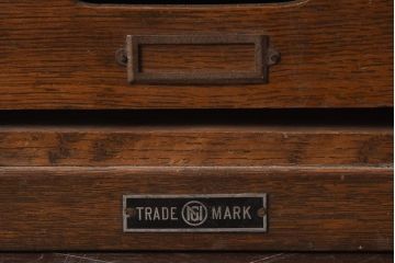 レトロ家具　ナラ材　ネームプレート付き　両面使いの小引き出し(書類ケース、卓上収納)(R-040708)