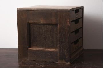 レトロ家具　ナラ材　ネームプレート付き　両面使いの小引き出し(書類ケース、卓上収納)(R-040708)