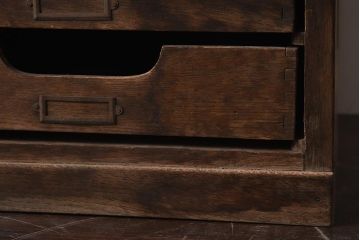 レトロ家具　ナラ材　ネームプレート付き　両面使いの小引き出し(書類ケース、卓上収納)(R-040708)