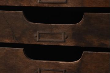 レトロ家具　ナラ材　ネームプレート付き　両面使いの小引き出し(書類ケース、卓上収納)(R-040708)