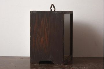 【簡易リペア限定品】アンティーク建具　持ち手付き　レアもの　木味が魅力の小さなショーケース(人形ケース、木箱、ディスプレイ)(R-040715)
