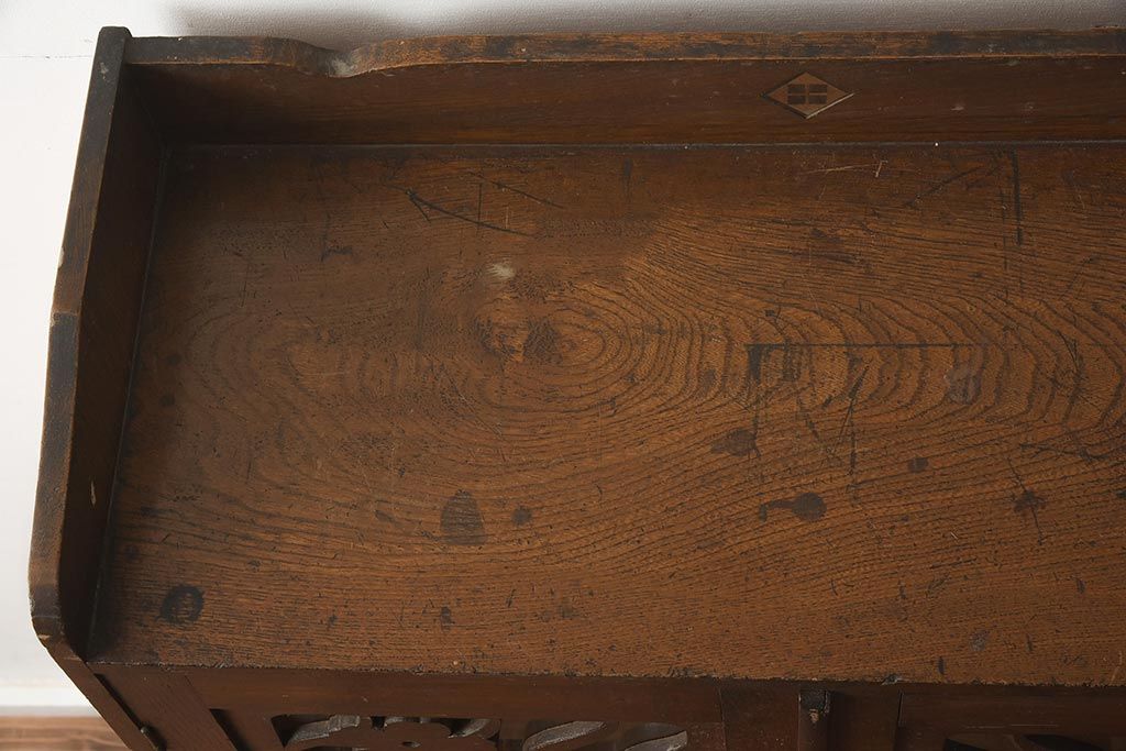 レトロ家具　大正ロマン　栓材　扉の透かしが上品な本箱(ブックケース、収納棚、キャビネット)(R-040721)