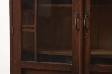 レトロ家具　大正ロマン　栓材　扉の透かしが上品な本箱(ブックケース、収納棚、キャビネット)(R-040721)