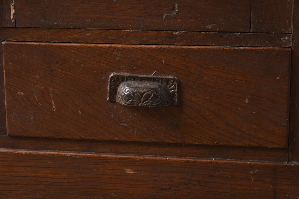 レトロ家具　大正ロマン　栓材　扉の透かしが上品な本箱(ブックケース、収納棚、キャビネット)(R-040721)