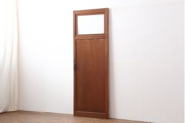 レトロ建具　昭和レトロ　昭和中期　杉材一枚板　窓付きのレトロな木製ドア(建具、扉)(R-040723)