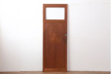 レトロ建具　昭和レトロ　昭和中期　杉材一枚板　窓付きのレトロな木製ドア(建具、扉)(R-040723)