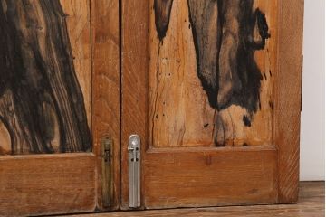 アンティーク家具　和製アンティーク　昭和初期　両開き　激レア!黒柿無垢材が用いられた存在感のある親子ドア1対(木製ドア、扉)(R-040726)