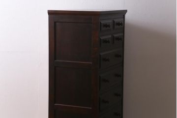 中古　北海道民芸家具　洗練されたデザインが魅力のスリムなチェスト(引き出し、タンス)(R-040729)