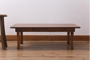 レトロ家具　昭和中期　栓材　味わい深い木肌が魅力の角ちゃぶ台(折りたたみテーブル、座卓、ローテーブル)(R-040732)