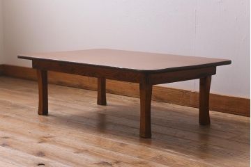 レトロ家具　昭和中期　栓材　味わい深い木肌が魅力の角ちゃぶ台(折りたたみテーブル、座卓、ローテーブル)(R-040732)