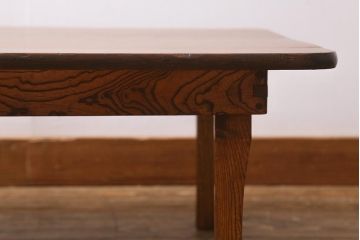 レトロ家具　昭和中期　栓材　味わい深い木肌が魅力の角ちゃぶ台(折りたたみテーブル、座卓、ローテーブル)(R-040732)