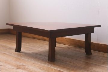 アンティーク家具　大正昭和初期　総ケヤキ材　一枚板　和の風情漂う角ちゃぶ台(折りたたみテーブル、座卓、ローテーブル)(R-040733)