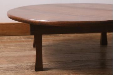 レトロ家具　昭和初期　栓材　温かみのある素朴な雰囲気が魅力の丸ちゃぶ台(折りたたみテーブル、座卓、ローテーブル)(R-040734)