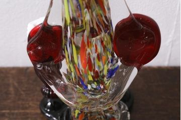 アンティーク雑貨　イタリア製　ヴェネチアンガラス　MURANO(ムラノ)　カラフルな色合いが目を惹くガラス製のピエロの置物(ディスプレイ雑貨)(R-040738)