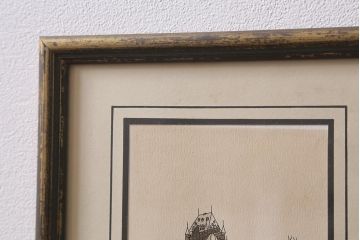 ヴィンテージ雑貨　LIGA GALLERIES PICTURE FRAMING　アートフレーム　ペン画　セピア色がおしゃれな壁掛け絵画(ビンテージ)(R-040742)