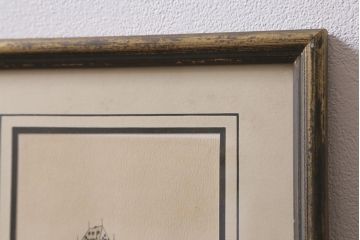 ヴィンテージ雑貨　LIGA GALLERIES PICTURE FRAMING　アートフレーム　ペン画　セピア色がおしゃれな壁掛け絵画(ビンテージ)(R-040742)