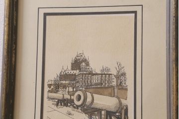 ヴィンテージ雑貨　LIGA GALLERIES PICTURE FRAMING　アートフレーム　ペン画　セピア色がおしゃれな壁掛け絵画(ビンテージ)(R-040742)