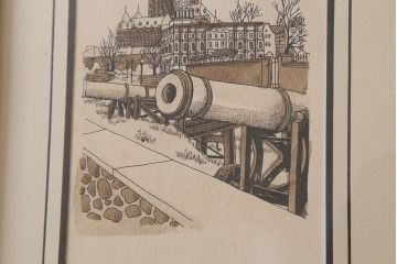 ヴィンテージ雑貨　LIGA GALLERIES PICTURE FRAMING　アートフレーム　ペン画　セピア色がおしゃれな壁掛け絵画(ビンテージ)(R-040742)