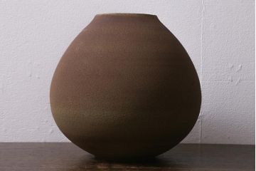 未使用　笠間焼　荒田耕治作　緑藻釉山芋文様壷(R-040744)